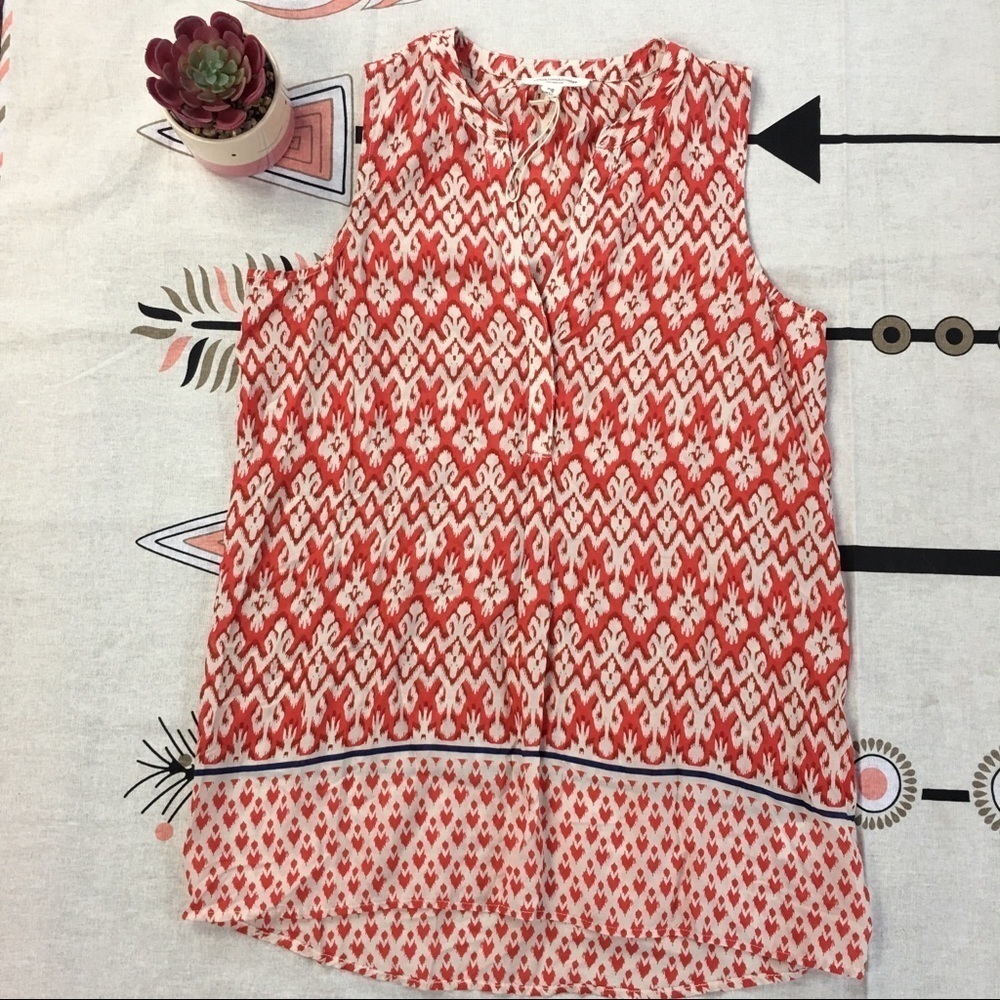Anthro Red Print Sleeveless Button Blouse